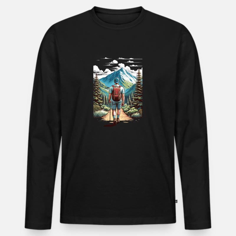Abenteuer Bergpfad - Männer Premium Bio Langarmshirt - Schwarz
