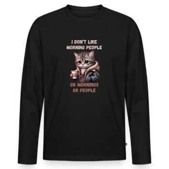 Je n’aime pas les gens du matin - T-shirt manches longues Premium bio Homme - noir - Devant - Nico (187cm)
