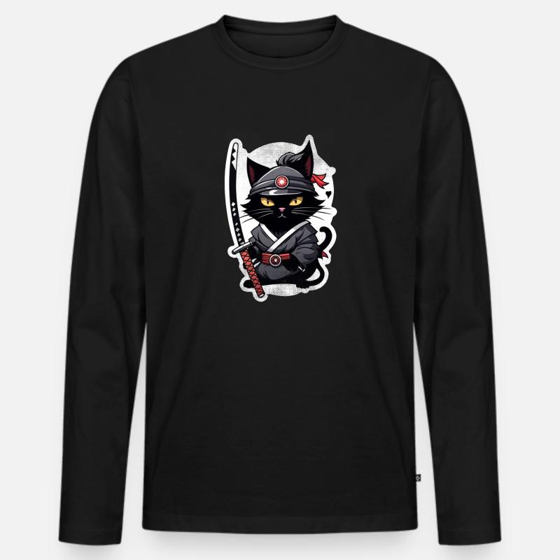 Ninja Cat - Samurai Kitten - Men's Premium Organic Long Sleeve Shirt - black