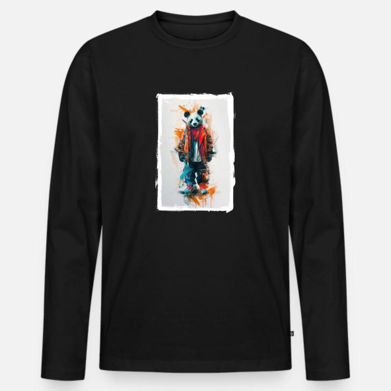 Bunter Panda - Männer Premium Bio Langarmshirt - Schwarz
