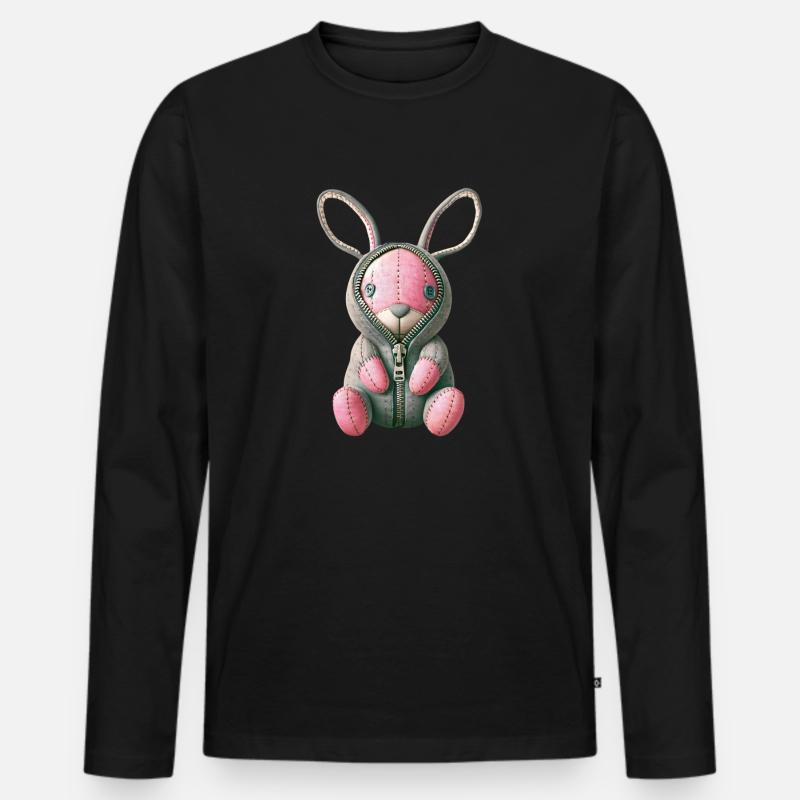 Rosa Häschen - Männer Premium Bio Langarmshirt - Schwarz