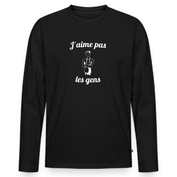 J'aime pas les gens - T-shirt manches longues Premium bio Homme - noir - Devant - Nico (187cm)