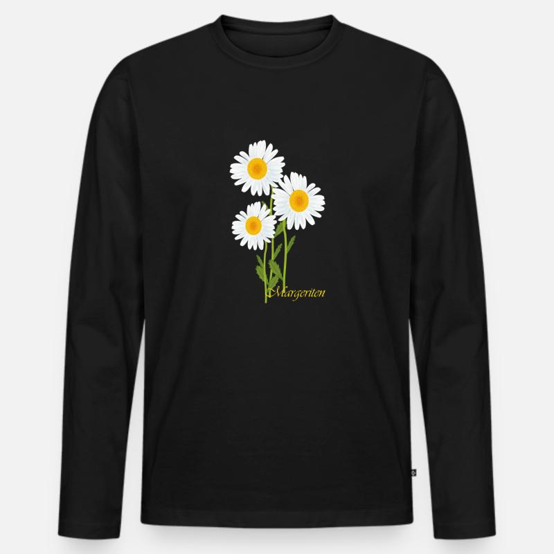 Margeriten, Blumen - Männer Premium Bio Langarmshirt - Schwarz