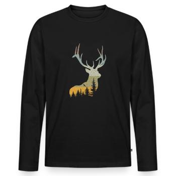 Hirsch - Männer Premium Bio Langarmshirt - Schwarz - Vorne - Nico (187cm)