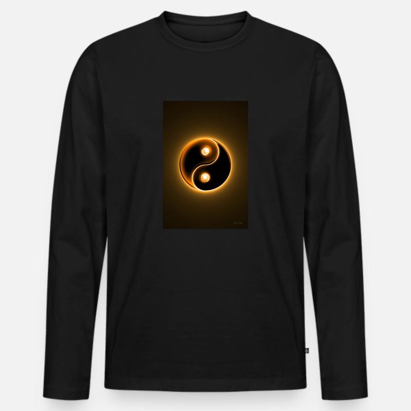 Yin Yang orange 2 - Männer Premium Bio Langarmshirt - Schwarz