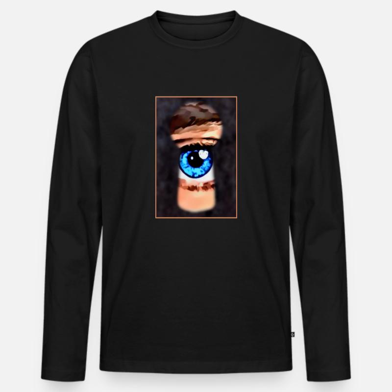 Neugieriger Blick durch's Schlüsselloch - Männer Premium Bio Langarmshirt - Schwarz