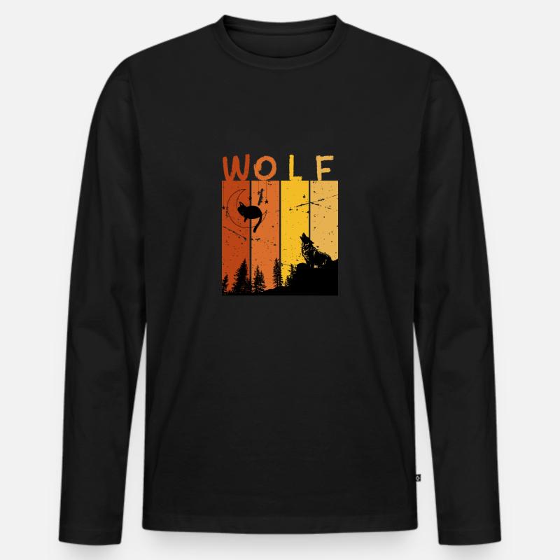 Retro-Wolf - Männer Premium Bio Langarmshirt - Schwarz