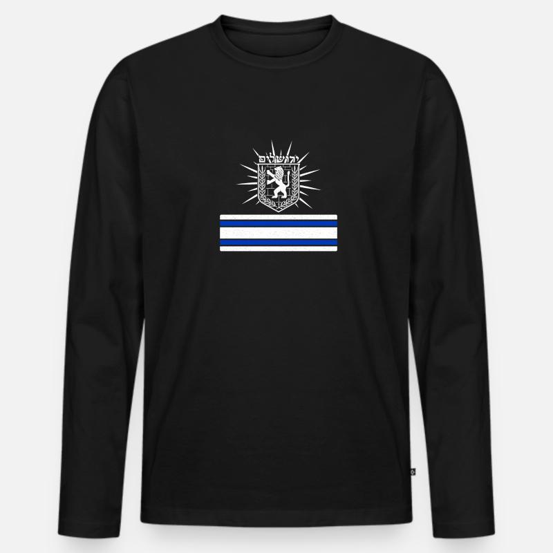 Israele IDF Giuda Ebraico Stemma Bandiera Ebraico - Maglia a manica lunga ecologica premium da uomo - nero