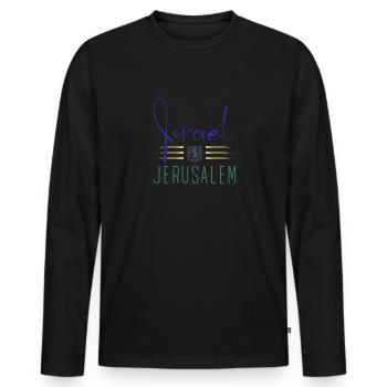 Jerusalem Wappen Israel Flagge - Männer Premium Bio Langarmshirt - Schwarz - Vorne - Nico (187cm)