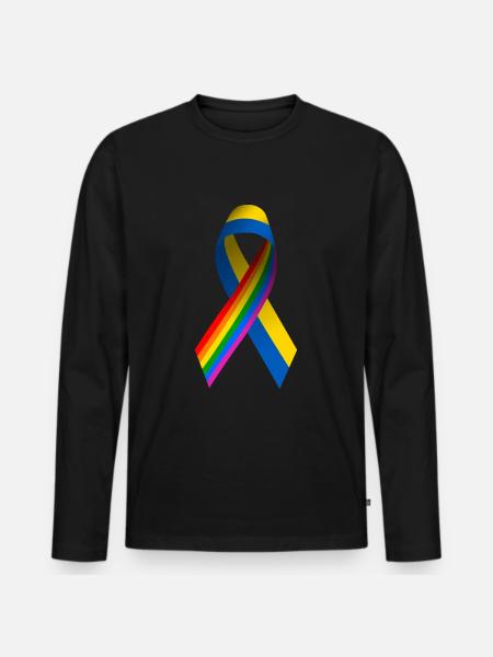 Schleife Ukraine mit Regenbogen - Männer Premium Bio Langarmshirt - Schwarz