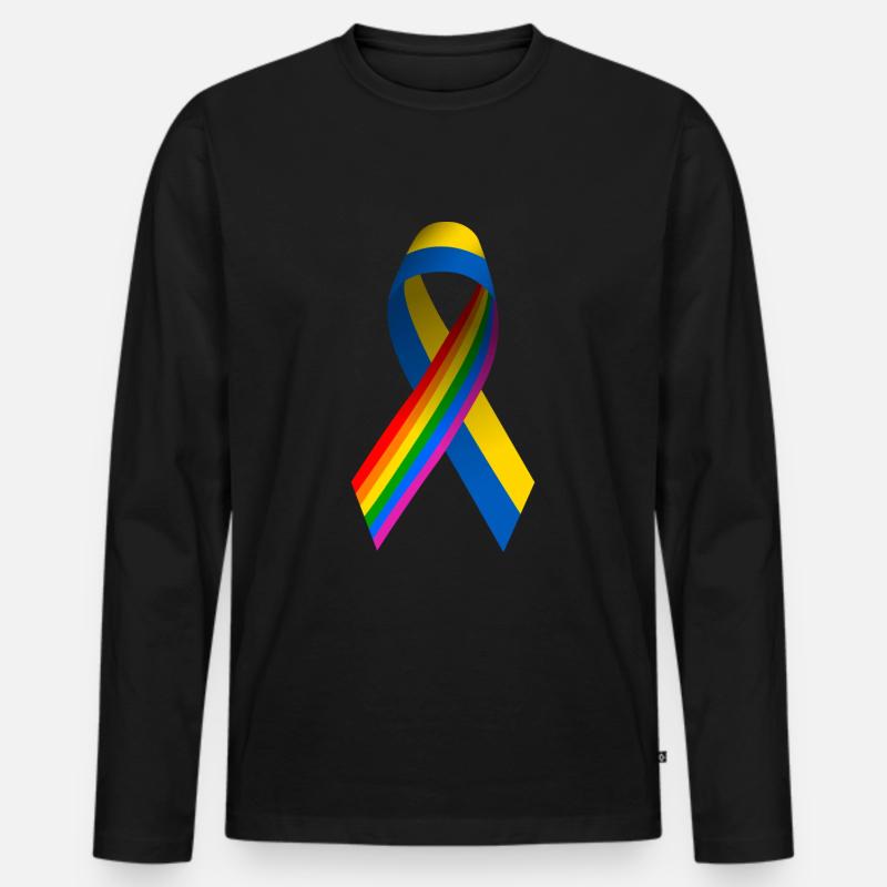 Schleife Ukraine mit Regenbogen - Männer Premium Bio Langarmshirt - Schwarz