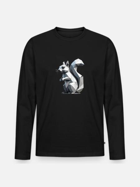 Squirrel - Cute Low Polygon Design - Men's Premium Organic Long Sleeve Shirt - black