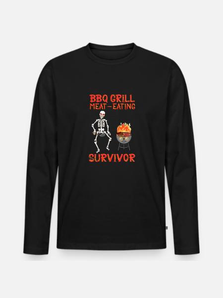 BBQ Grill Mangeur de viande Survivant Squelette - T-shirt manches longues Premium bio Homme - noir