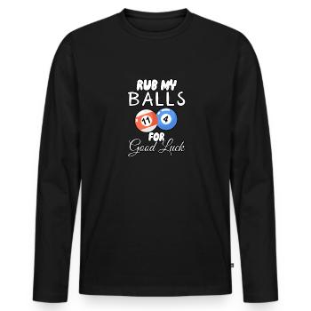 Reibe meine Bälle für viel Glück - Männer Premium Bio Langarmshirt - Schwarz - Vorne - Nico (187cm)