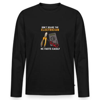 Erschrecken Sie den Elektriker nicht - Männer Premium Bio Langarmshirt - Schwarz - Vorne - Nico (187cm)