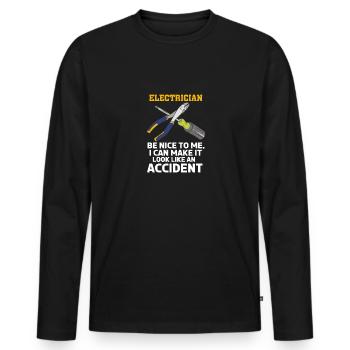 Wie ein Unfallelektriker aussehen - Männer Premium Bio Langarmshirt - Schwarz - Vorne - Nico (187cm)