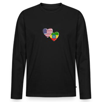États-Unis Américain Ethiopie Drapeau Ethiopien Patriotique - T-shirt manches longues Premium bio Homme - noir - Devant - Nico (187cm)