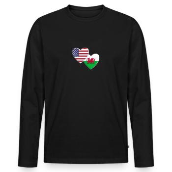 États-Unis Américain Pays de Galles Welsh Grande-Bretagne Drapeau - T-shirt manches longues Premium bio Homme - noir - Devant - Nico (187cm)