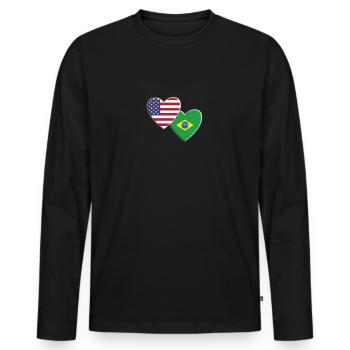 États-Unis Américain Brésil Drapeau Brésilien Patriotique - T-shirt manches longues Premium bio Homme - noir - Devant - Nico (187cm)