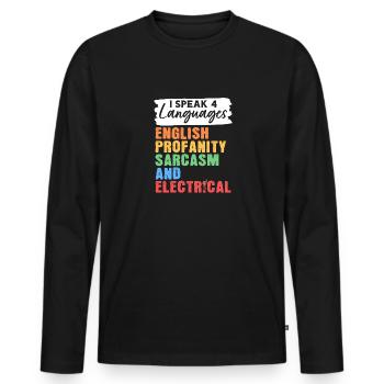 Ich spreche 4 Sprachen Englisch Schimpfwörter Sark - Männer Premium Bio Langarmshirt - Schwarz - Vorne - Nico (187cm)