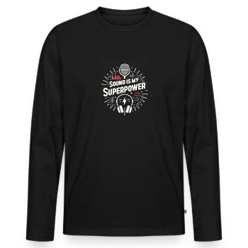 Klang ist meine Superkraft - Männer Premium Bio Langarmshirt - Schwarz - Vorne - Nico (187cm)