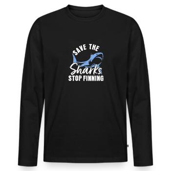 Rettet die Haie - Stoppt das Finning - Männer Premium Bio Langarmshirt - Schwarz - Vorne - Nico (187cm)