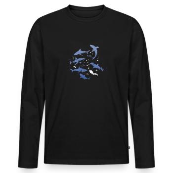 Taucher mit Haien - Männer Premium Bio Langarmshirt - Schwarz - Vorne - Nico (187cm)