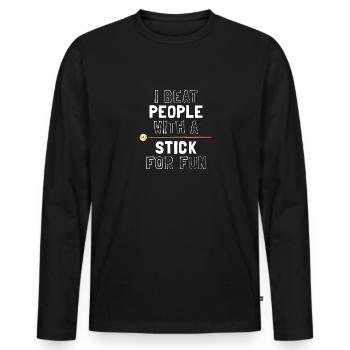 Ich schlage Leute mit einem Stock zum Spaß - Männer Premium Bio Langarmshirt - Schwarz - Vorne - Nico (187cm)
