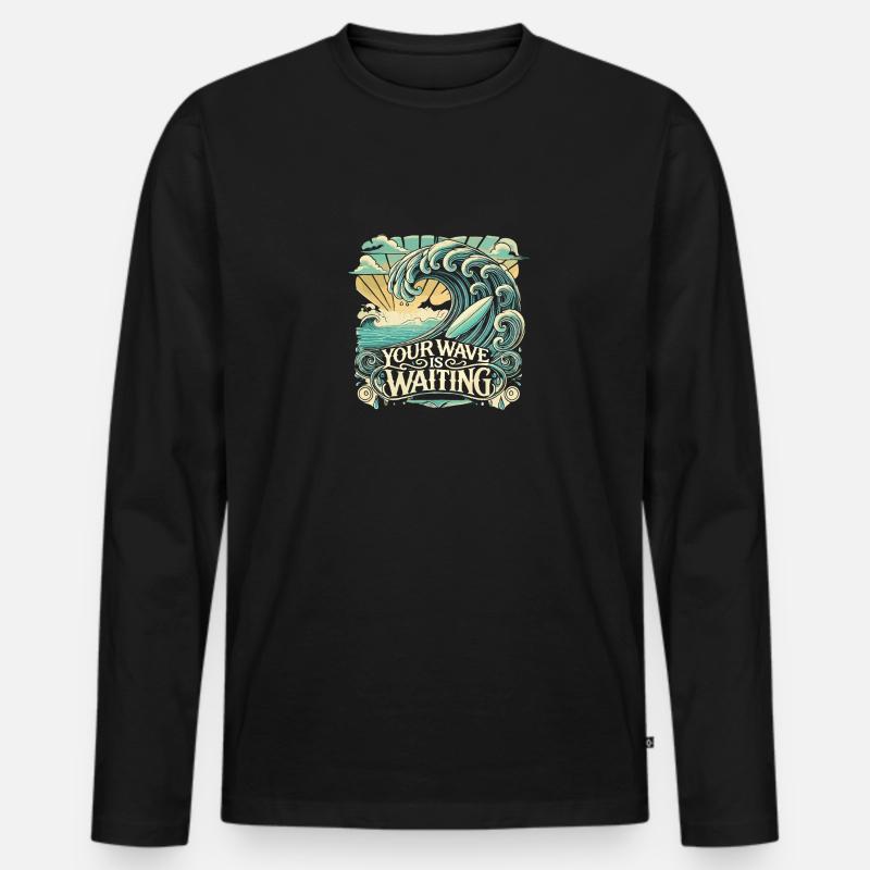 Deine Welle wartet - Männer Premium Bio Langarmshirt - Schwarz