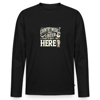 Country-Musik und Bier - deshalb bin ich hier - Männer Premium Bio Langarmshirt - Schwarz - Vorne - Nico (187cm)