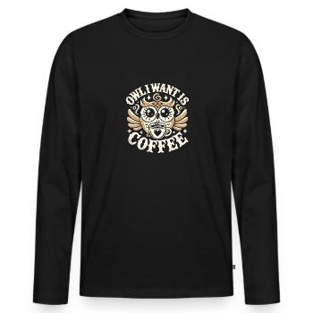 Eule Ich will Kaffee - Männer Premium Bio Langarmshirt - Schwarz - Vorne - Nico (187cm)