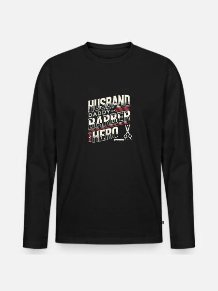 Ehemann Papa Friseur Held - Männer Premium Bio Langarmshirt - Schwarz