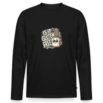 Ist es glutenfrei? - Männer Premium Bio Langarmshirt - Schwarz - Vorne - Nico (187cm)