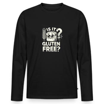 Ist es glutenfrei? - Männer Premium Bio Langarmshirt - Schwarz - Vorne - Nico (187cm)