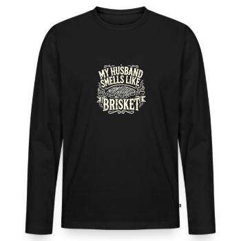 Mein Ehemann riecht nach Brisket - Männer Premium Bio Langarmshirt - Schwarz - Vorne - Nico (187cm)