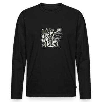 Das Leben passiert Wein hilft - Männer Premium Bio Langarmshirt - Schwarz - Vorne - Nico (187cm)