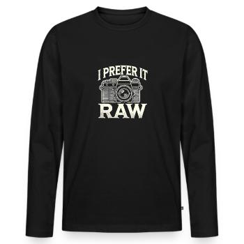 Ich bevorzuge es roh - Männer Premium Bio Langarmshirt - Schwarz - Vorne - Nico (187cm)