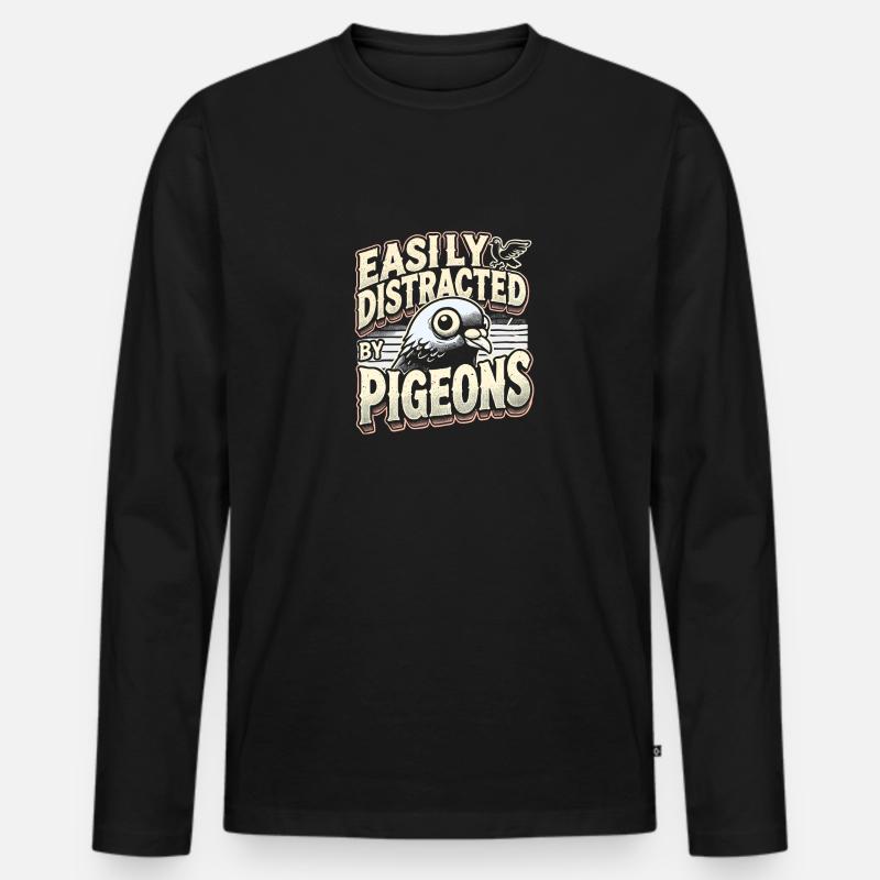 Leicht ablenkbar durch Tauben - Männer Premium Bio Langarmshirt - Schwarz
