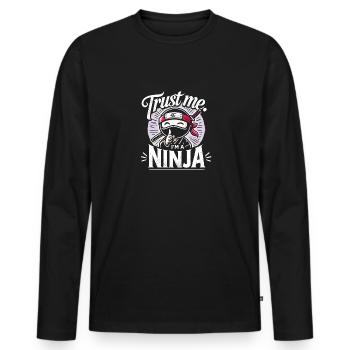 Vertrau mir, ich bin ein Ninja - Männer Premium Bio Langarmshirt - Schwarz - Vorne - Nico (187cm)