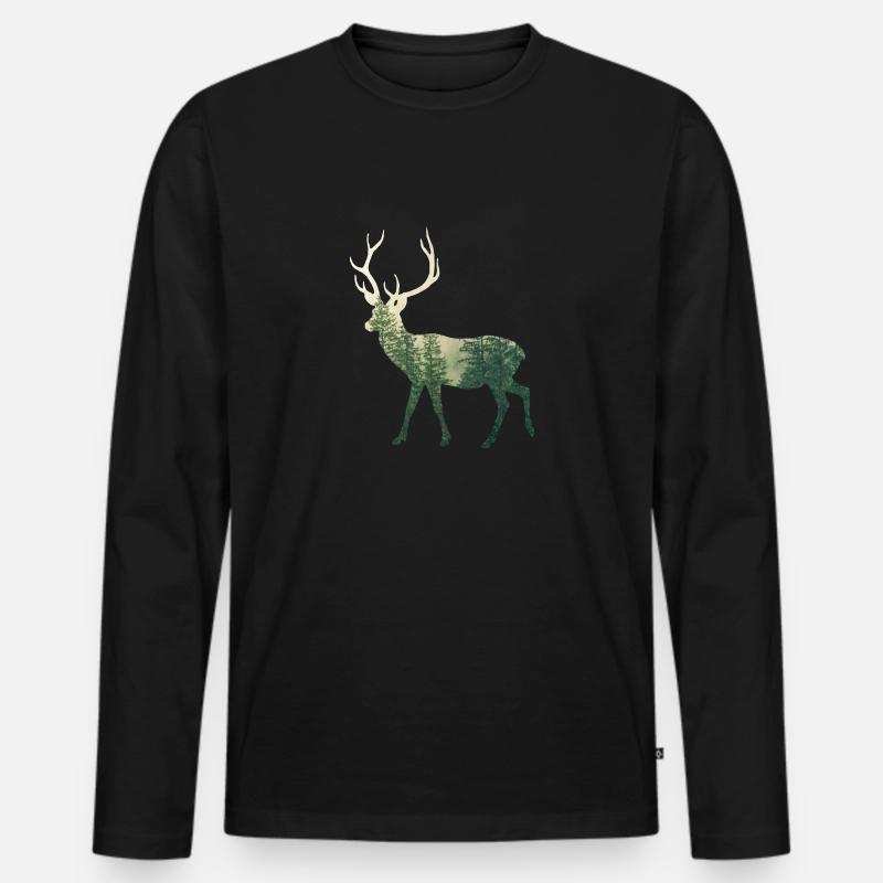 Hirsch - Männer Premium Bio Langarmshirt - Schwarz
