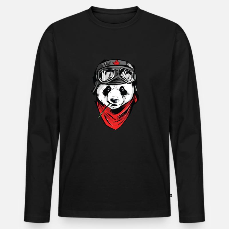 Panda Pilot - Männer Premium Bio Langarmshirt - Schwarz