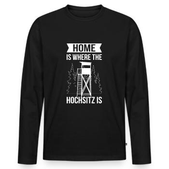 Jagd Jäger Jagen Hirsch Home is Hochsitz - Männer Premium Bio Langarmshirt - Schwarz - Vorne - Nico (187cm)
