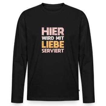Hier Wird Mit Liebe Serviert - Männer Premium Bio Langarmshirt - Schwarz - Vorne - Nico (187cm)