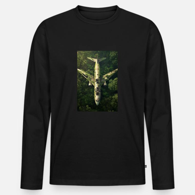 Verlassenes Dschungel-Flugzeugwrack - Männer Premium Bio Langarmshirt - Schwarz