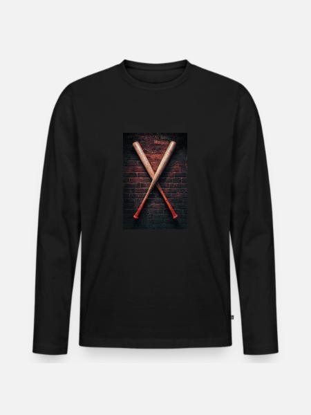 Crossed Bats on Brick Wall - Men's Premium Organic Long Sleeve Shirt - black