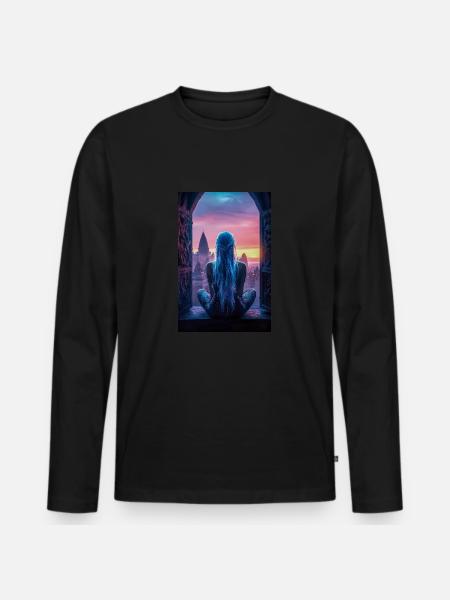 Fantasy City Sunset View - Men's Premium Organic Long Sleeve Shirt - black