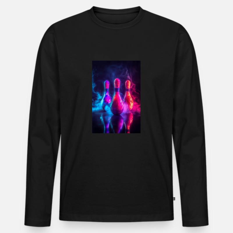 Neon Glow Bowling Pins - Männer Premium Bio Langarmshirt - Schwarz