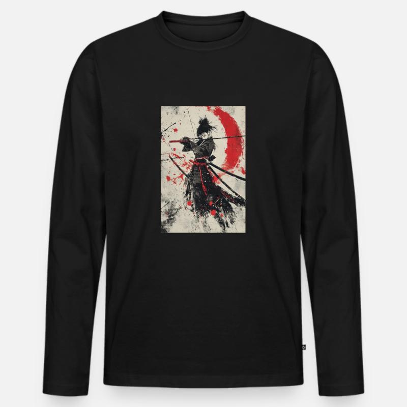 Samurai-Geist in Rot und Schwarz - Männer Premium Bio Langarmshirt - Schwarz