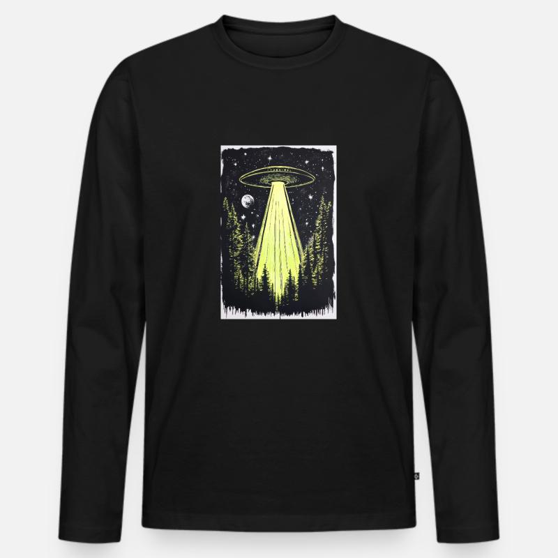UFO in den Mitternachtskiefern - Männer Premium Bio Langarmshirt - Schwarz