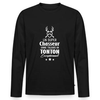 Tonton chasseur cadeau drôle chasse - T-shirt manches longues Premium bio Homme - noir - Devant - Nico (187cm)